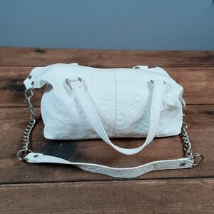 Roberta Gandolfi Satchel Bag Womens Medium White Good Embossed Leather Italy